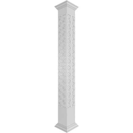 8W X 8'H Craftsman Classic Square Non-Tapered Hampton Fretwork Column W/ Crown Capital & Crown Base